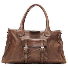 CHLOE Edith dunkelbraune Ledertasche mit Schnallenverschluss und großem Henkel, Tote Bag