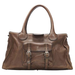 CHLOE Edith dark brown leather buckle pocket top handle large tote bag