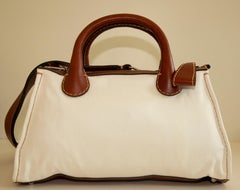 Chloe Edith Medium Tote in White Canvas and Brown Leather