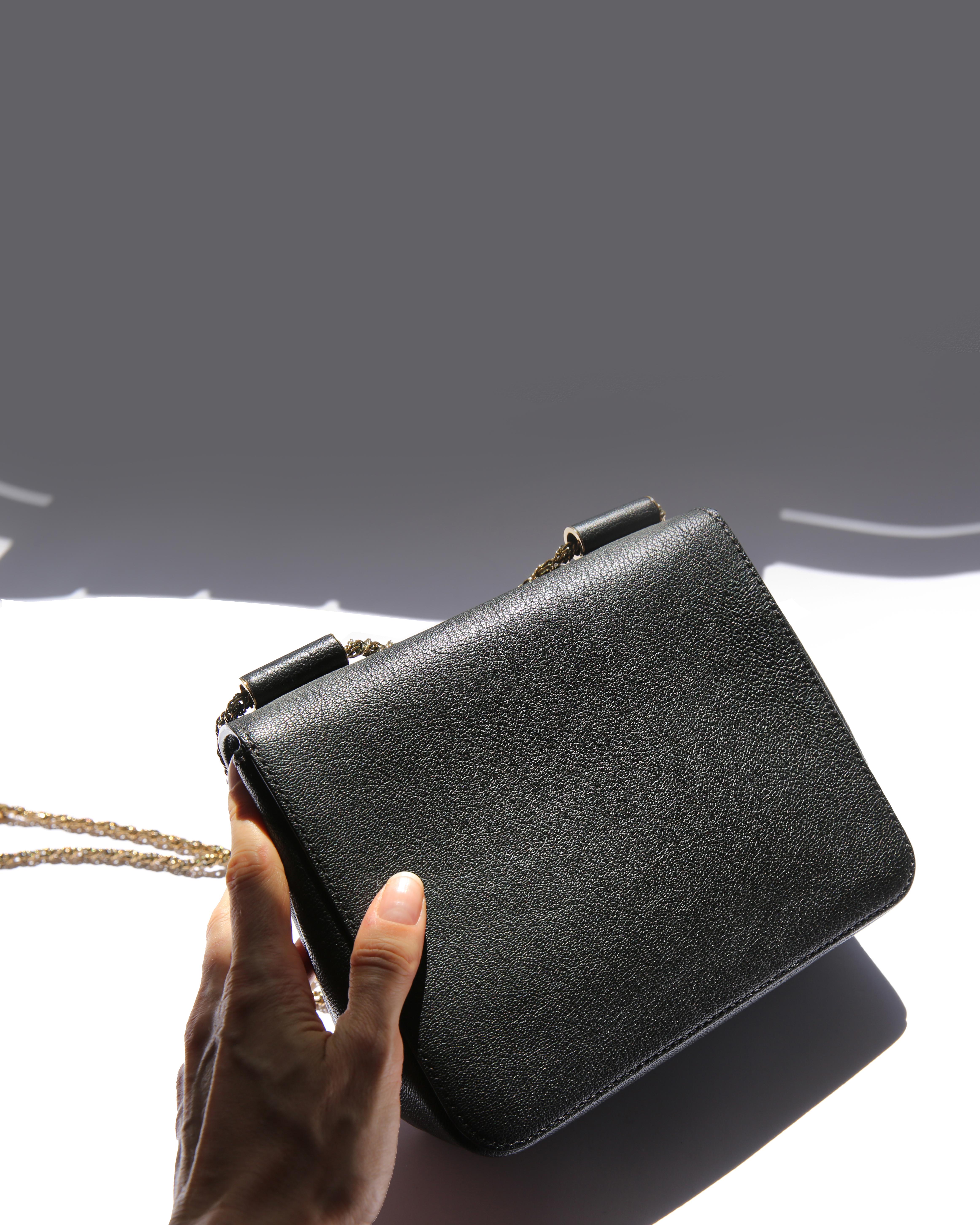 Chloe Elise black small gold chain grained leather shoulder bag clutch 5