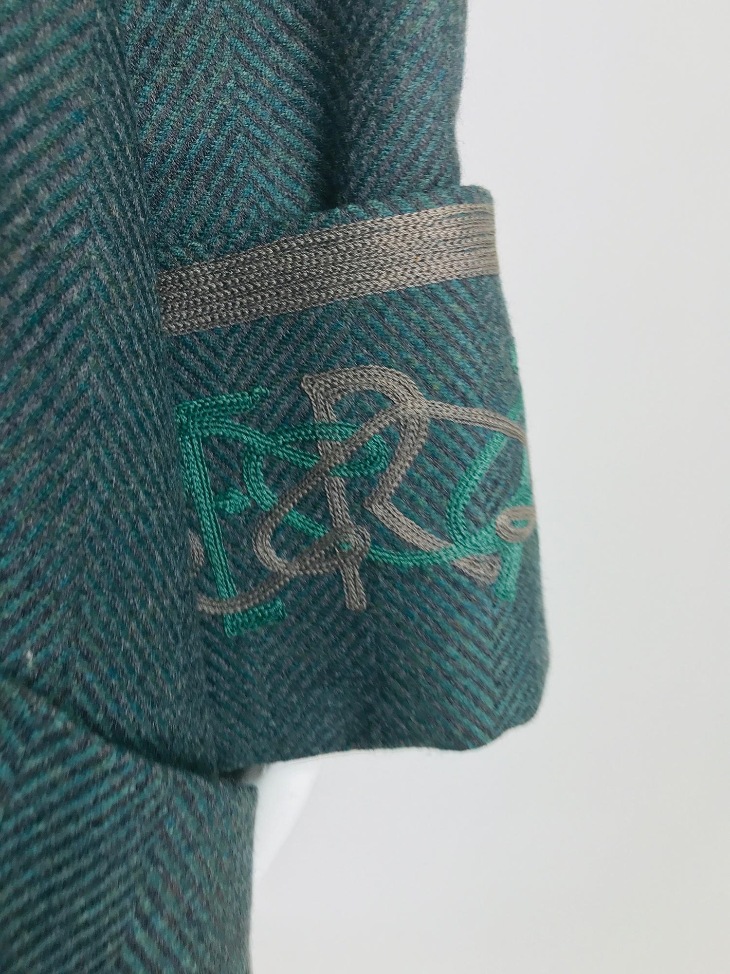 Chloe embroidered teal wool swing jacket and skirt from the 1980s 8