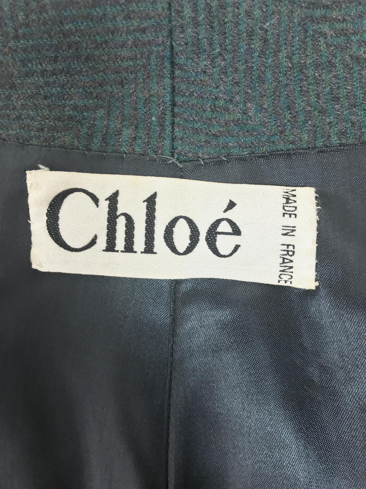 Chloe embroidered teal wool swing jacket and skirt from the 1980s 9