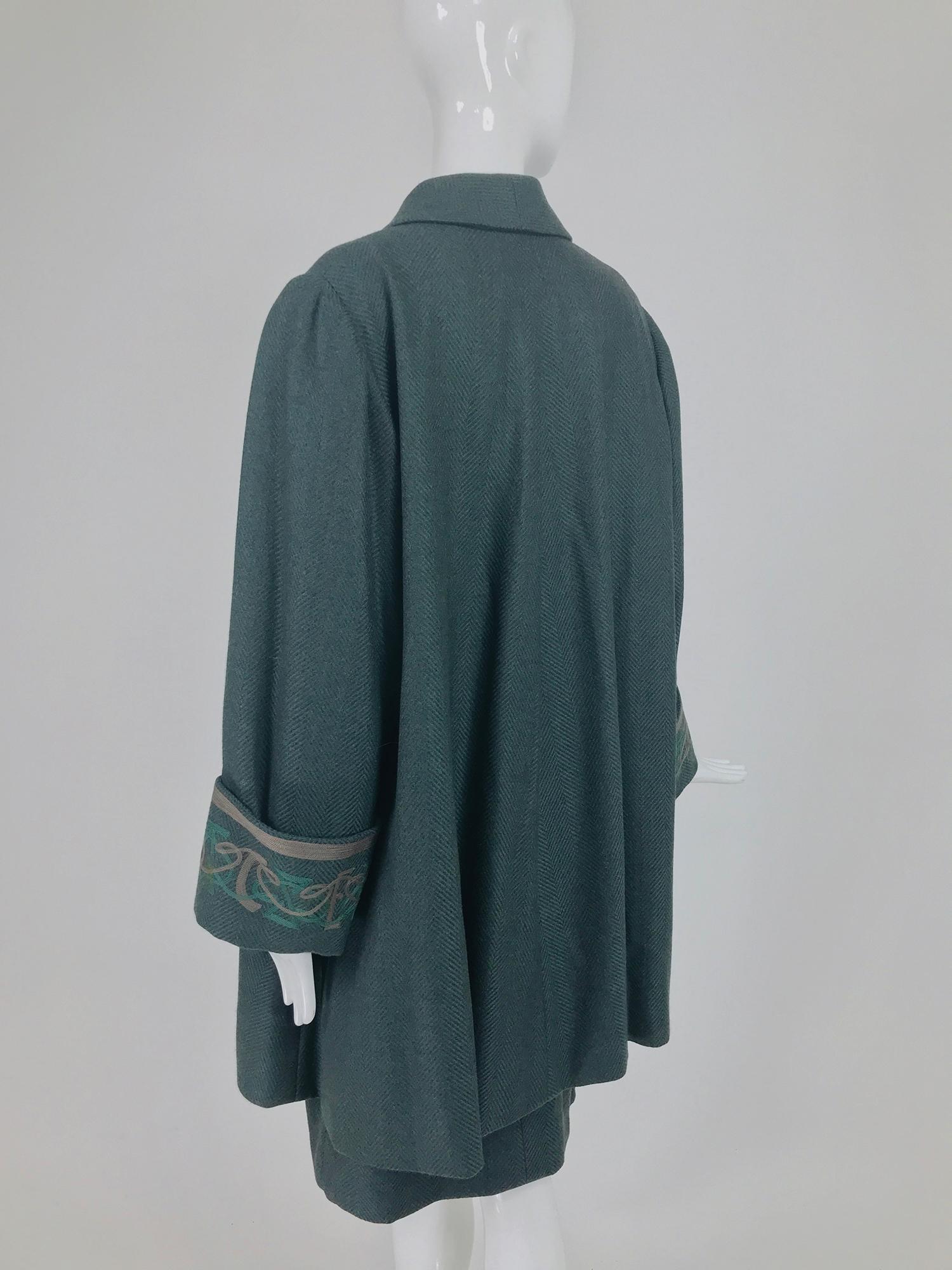 Chloe embroidered teal wool swing jacket and skirt from the 1980s 2