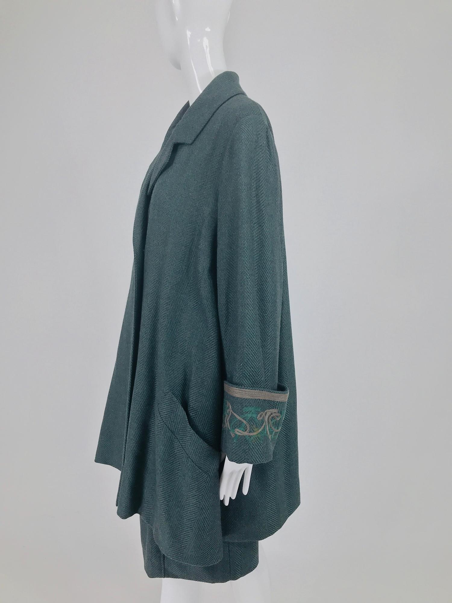 Chloe embroidered teal wool swing jacket and skirt from the 1980s 4