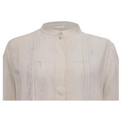 Chloé Embroidery-Trimmed Long Sleeve Blouse in Ivory Silk