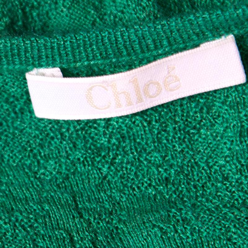 Chloe Emerald Green Tea Cashmere and Silk Textured Sweater S 2