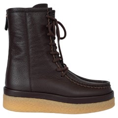 CHLOE Enigmatic brown leather 2022 JAMIE PLATFORM Lace-Up Ankle Boots Shoes 38