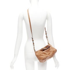 CHLOE Ethel tan smooth leather gold logo square buckles small shoulder bag