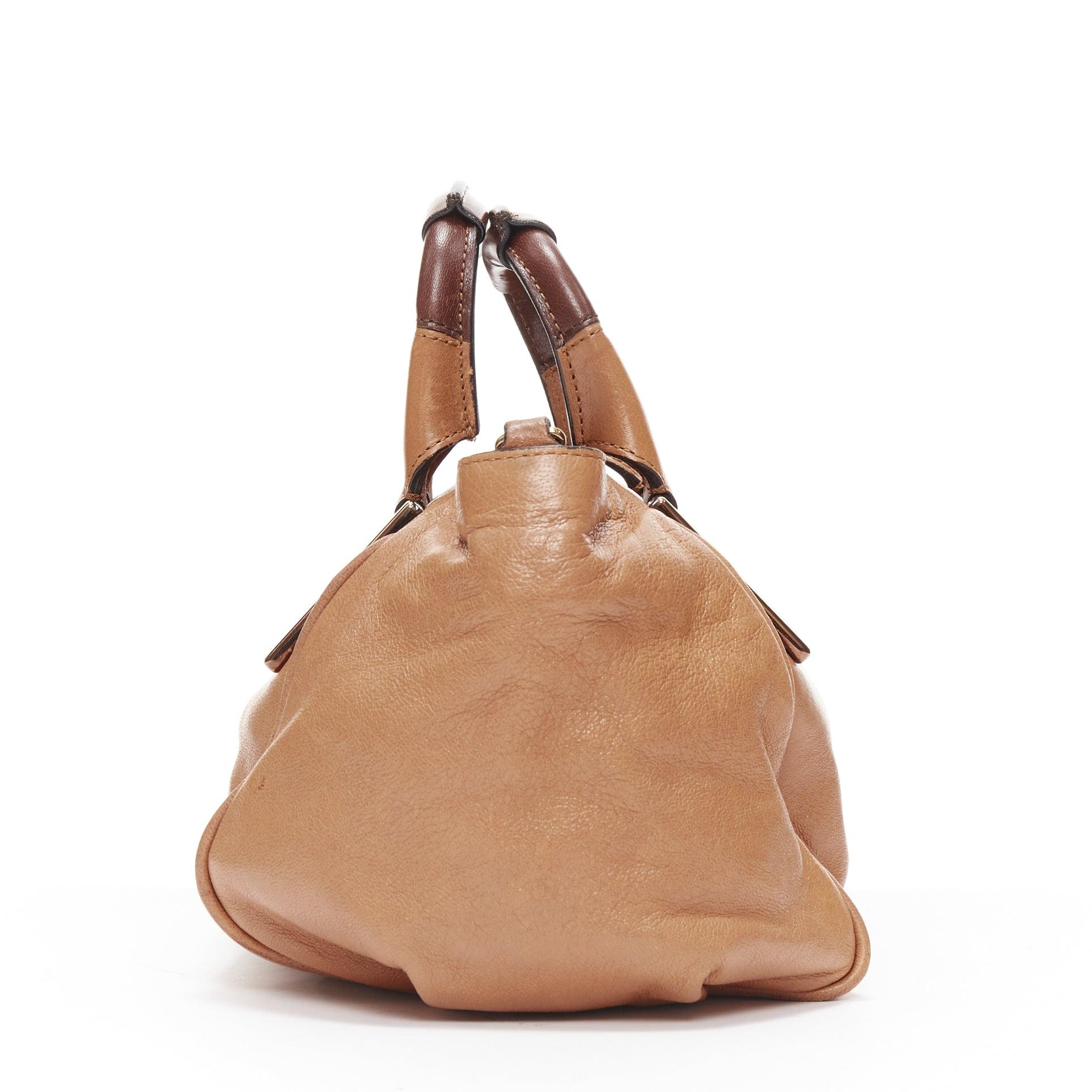 CHLOE Ethel tan smooth leather gold logo square buckles small shoulder bag In Fair Condition In Hong Kong, NT