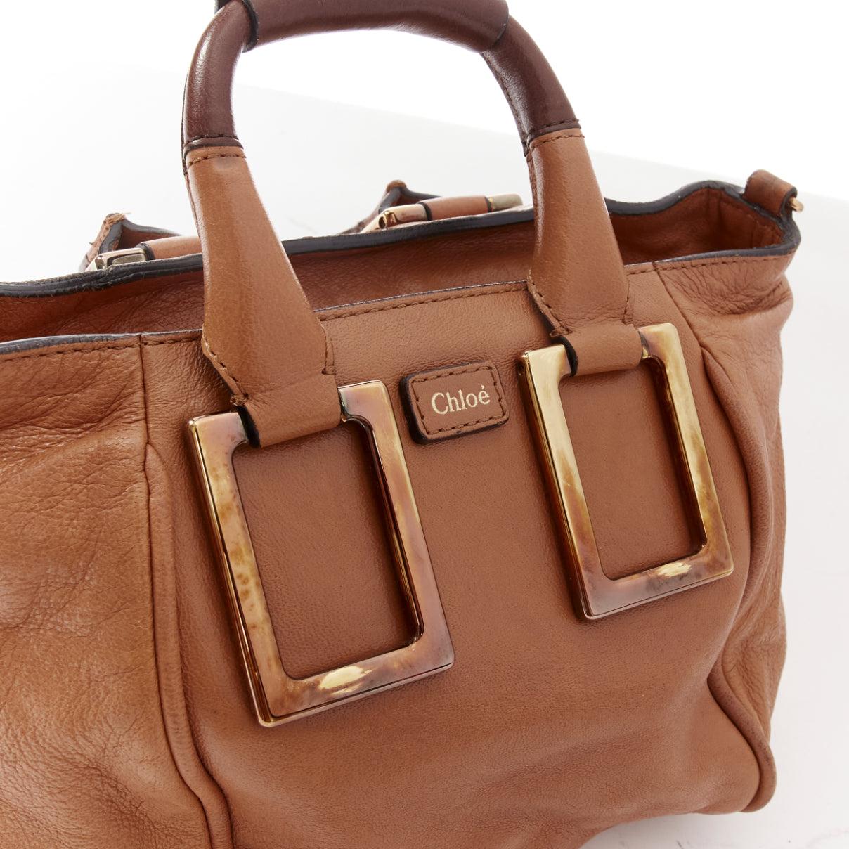 CHLOE Ethel tan smooth leather gold logo square buckles small shoulder bag 2