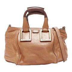 CHLOE Ethel tan smooth leather gold logo square buckles small shoulder bag