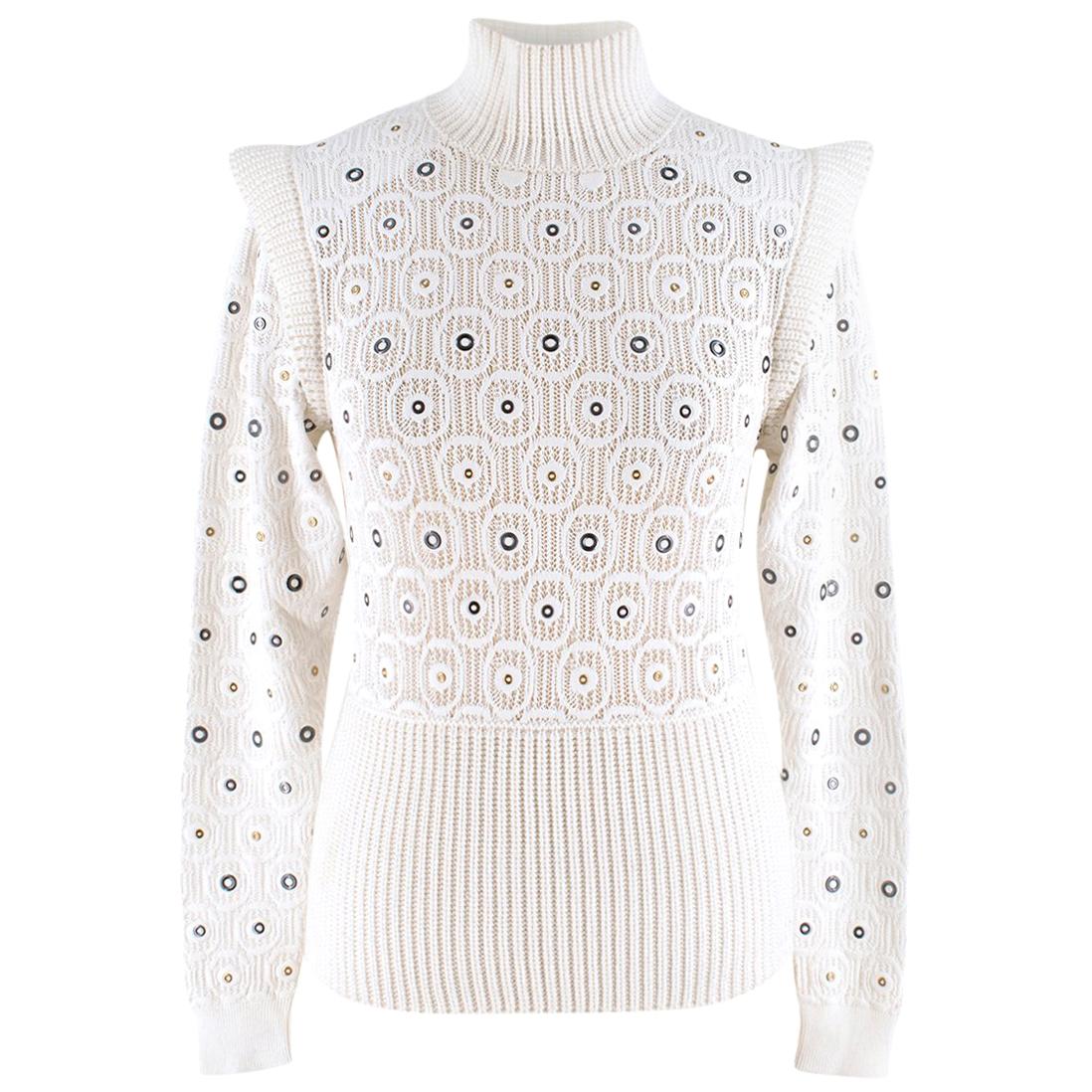 Chloe eyelet-embellished crochet-knit sweater US 4