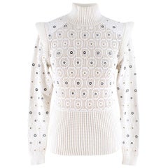 Chloe eyelet-embellished crochet-knit sweater US 4