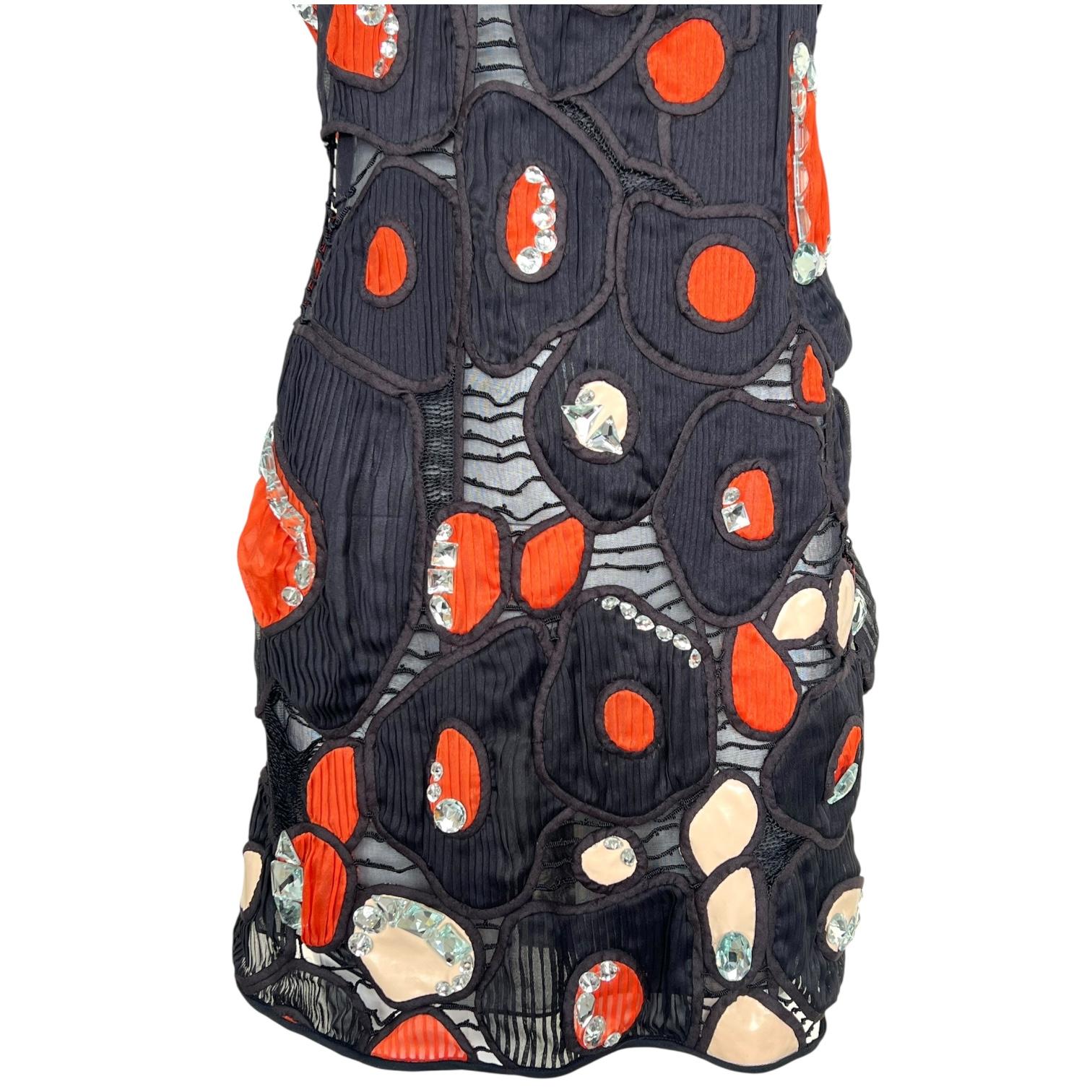 Chloé F/W 2007 Eclectic Little Black and Red Pleather and Rhinestone Mini Dress Bon état - En vente à Los Angeles, CA