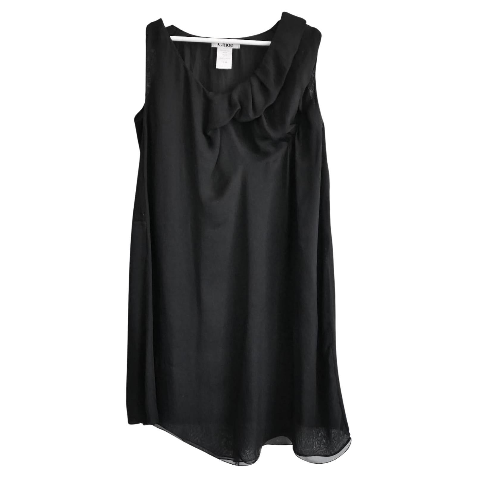 Chloé Fall 2007 Black Silk Chiffon Mixed Panel Dress For Sale