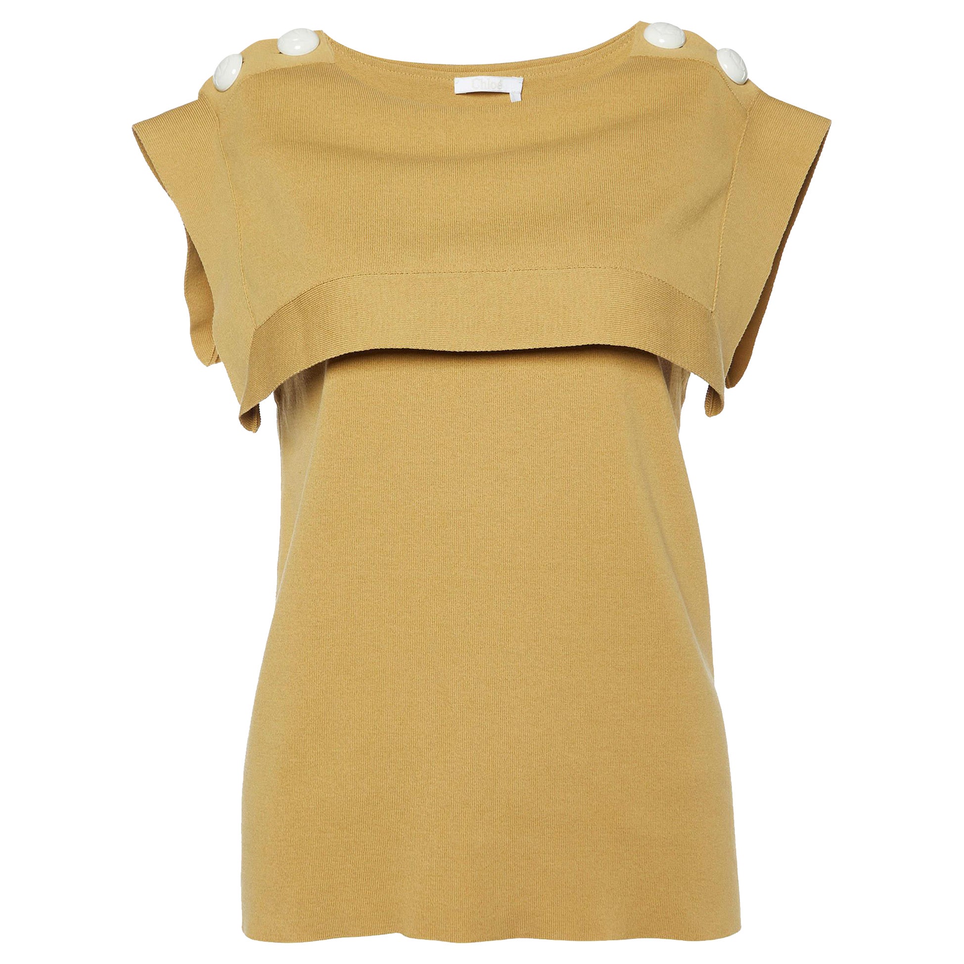Chloe Fall Leaf Brown Cotton Knit Shoulder Buttoned Top S