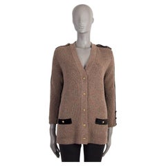 CHLOE fawn brown palace VELVET TRIM BUTTON FRONT Cardigan Sweater S