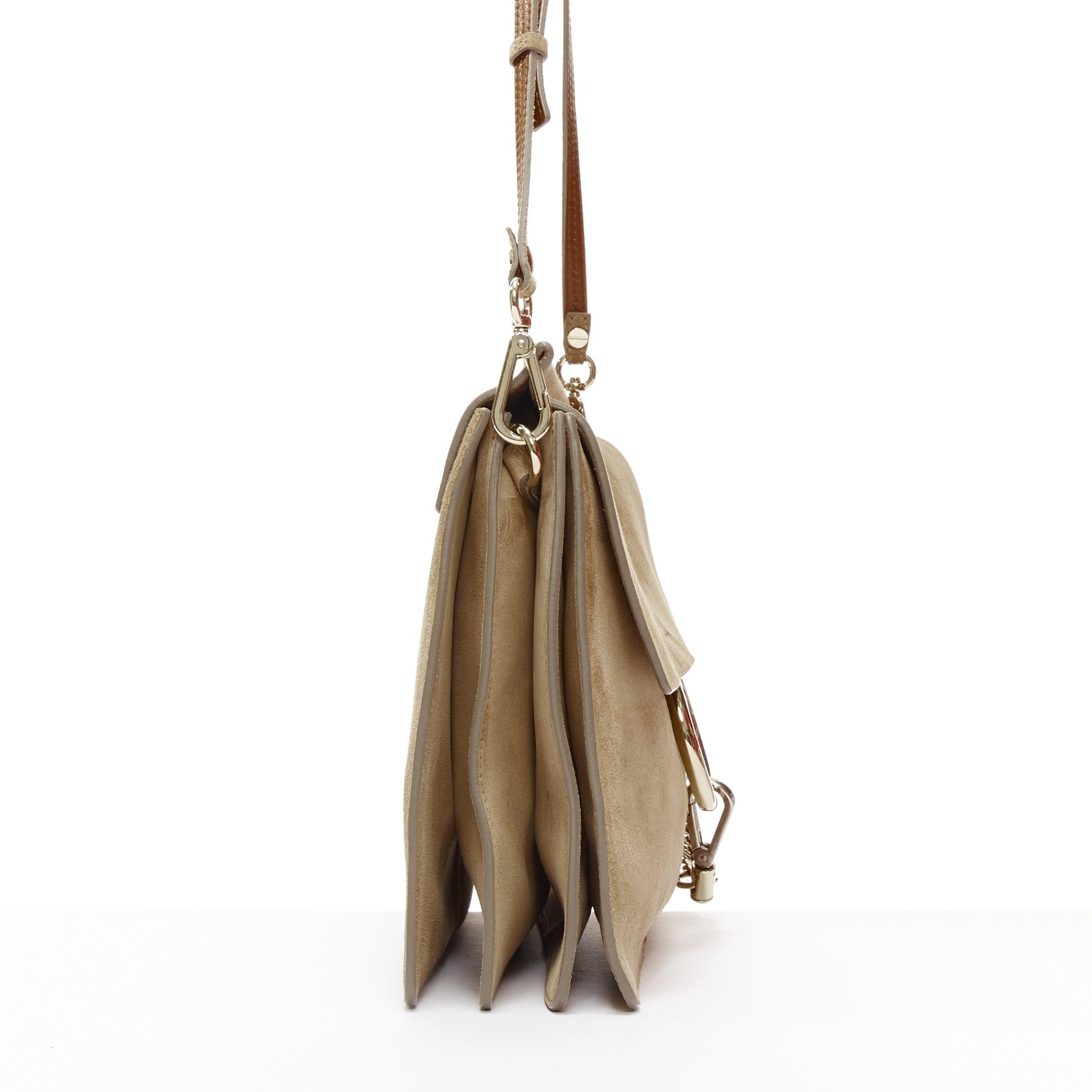 CHLOE Faye brown suede gold ring chain brown crossbody flap bag In Good Condition In Hong Kong, NT