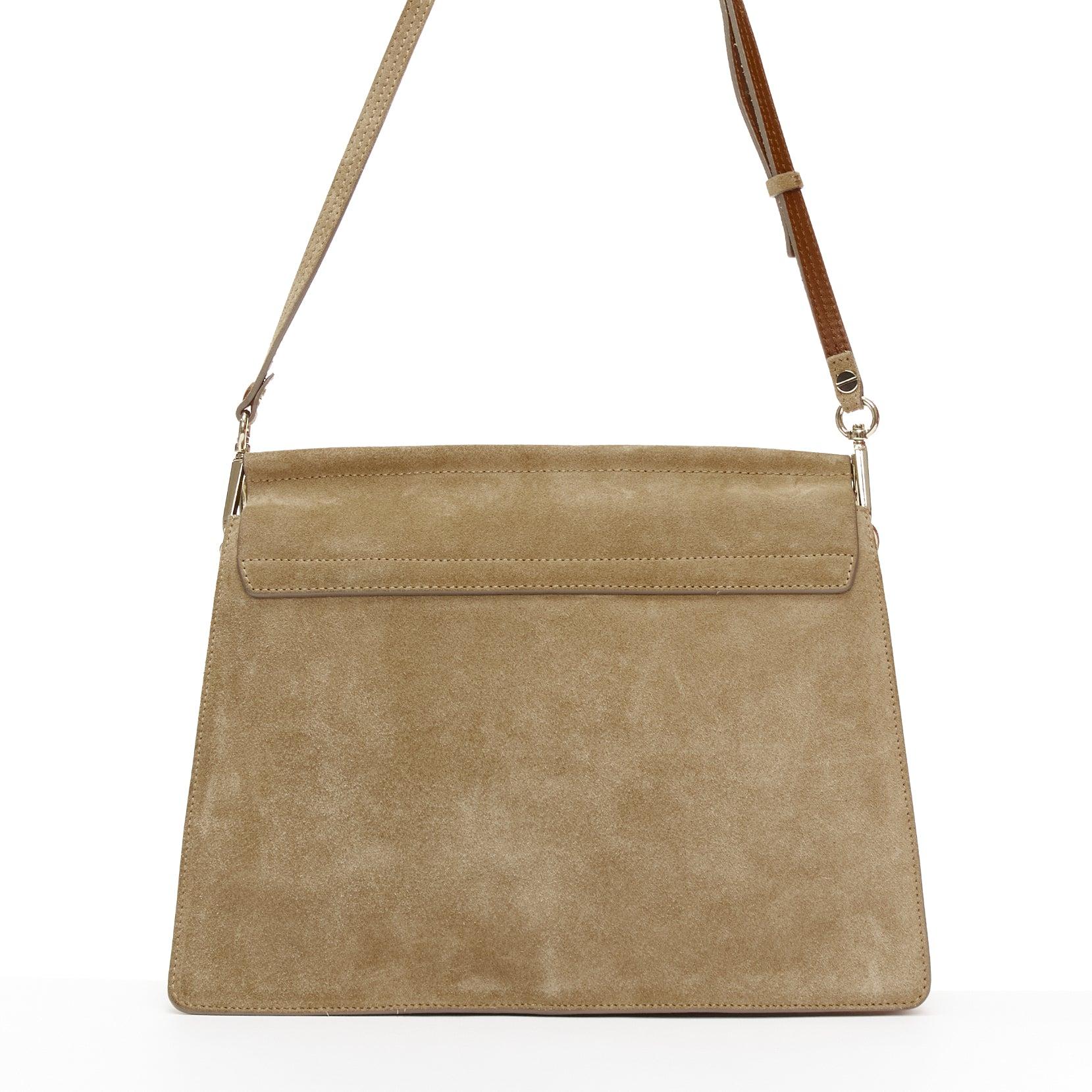 Women's CHLOE Faye brown suede gold ring chain brown crossbody flap bag