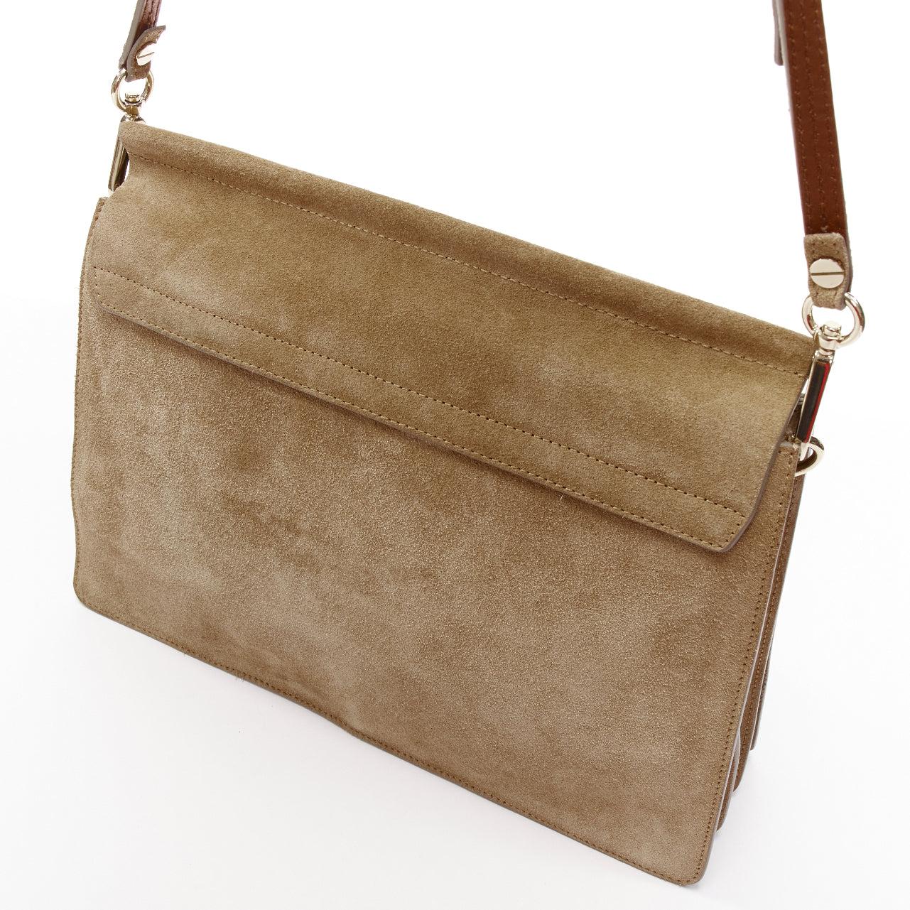 CHLOE Faye brown suede gold ring chain brown crossbody flap bag 2