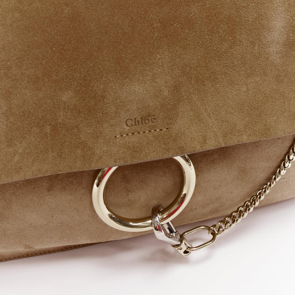CHLOE Faye brown suede gold ring chain brown crossbody flap bag 3