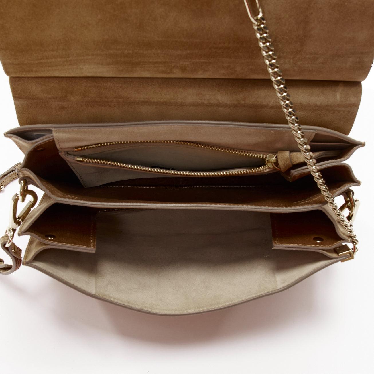 CHLOE Faye brown suede gold ring chain brown crossbody flap bag 4