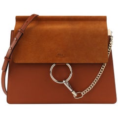 CHLOE "Faye" Classic Tobacco Medium Leather & Suede Shoulder Bag