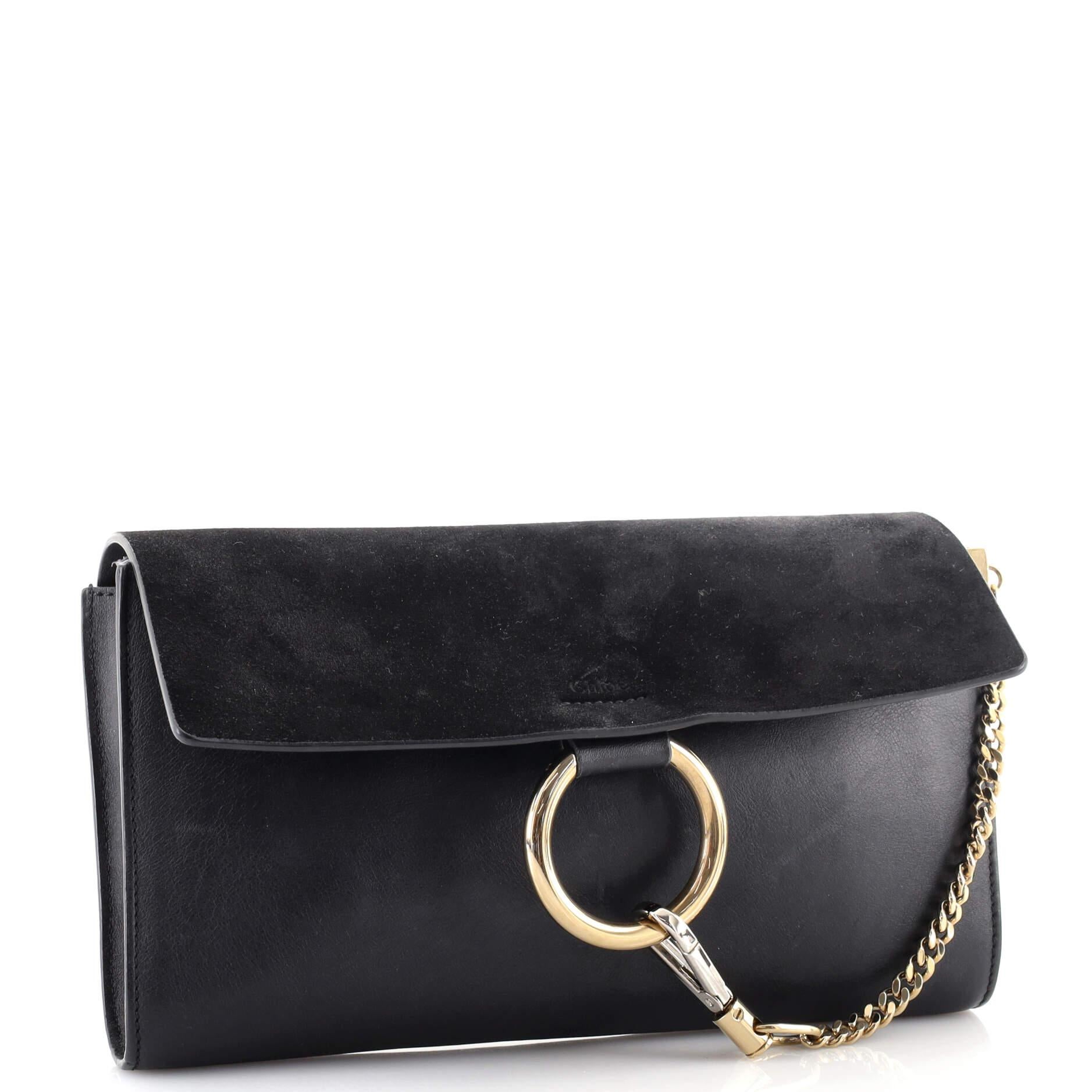 Black Chloe Faye Clutch Leather and Suede For Sale