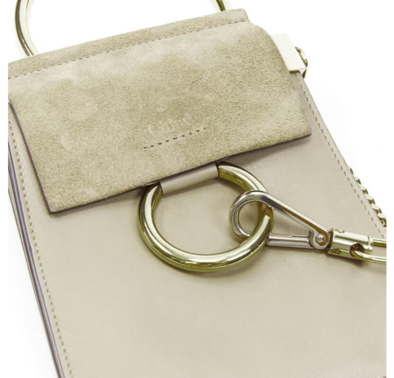 CHLOE Faye gold bangle bracelet ring chained crossbody grey suede leather bag For Sale 2