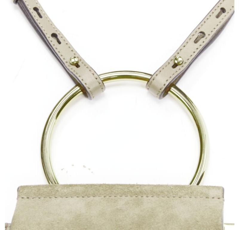 CHLOE Faye gold bangle bracelet ring chained crossbody grey suede leather bag For Sale 3