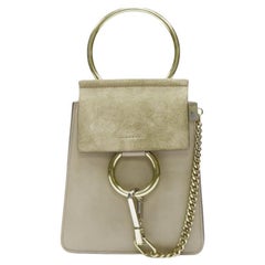 CHLOE Faye gold bangle bracelet ring chained crossbody grey suede leather bag