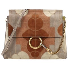 Used Chloe Faye Patchwork Shoulder Bag Suede Medium