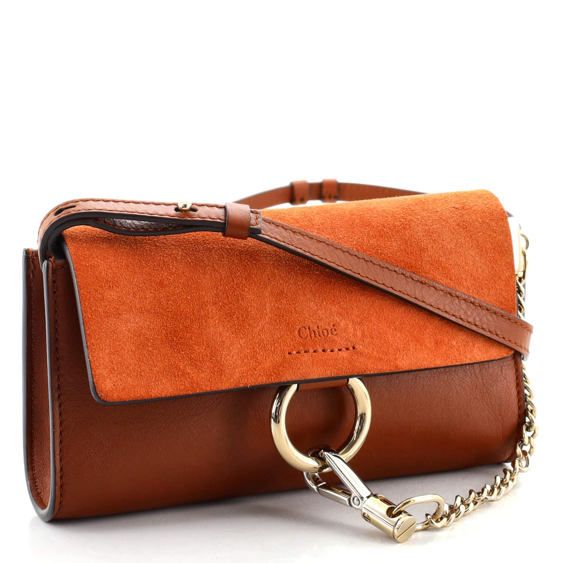 Brown Chloe Faye Shoulder Bag Leather and Suede Mini