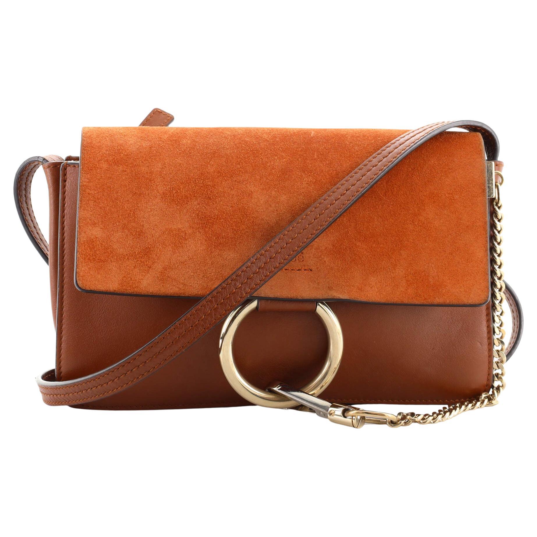 CHLOE cognac brown and orange leather and suede FAYE MINI Backpack Bag