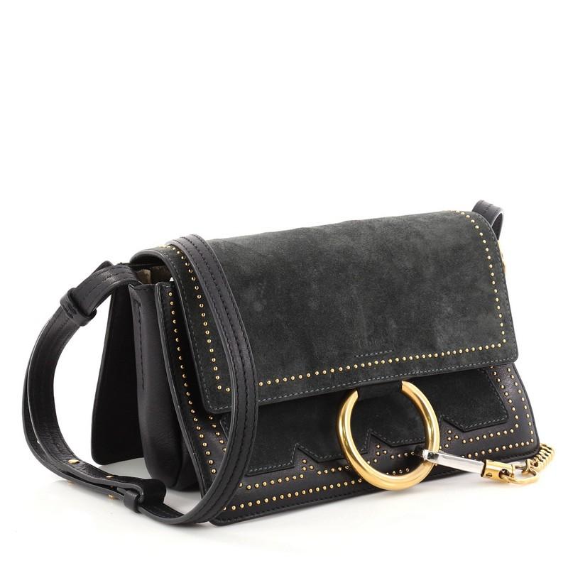 Black Chloe Faye Shoulder Bag Studded Leather and Suede Small 