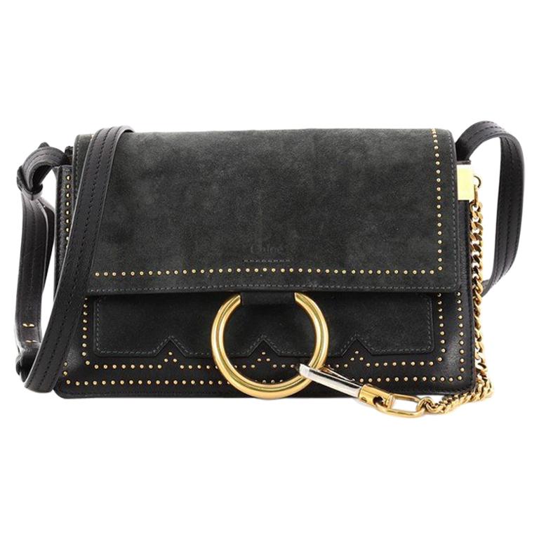 Chloe Faye Shoulder Bag Studded Leather and Suede Small 