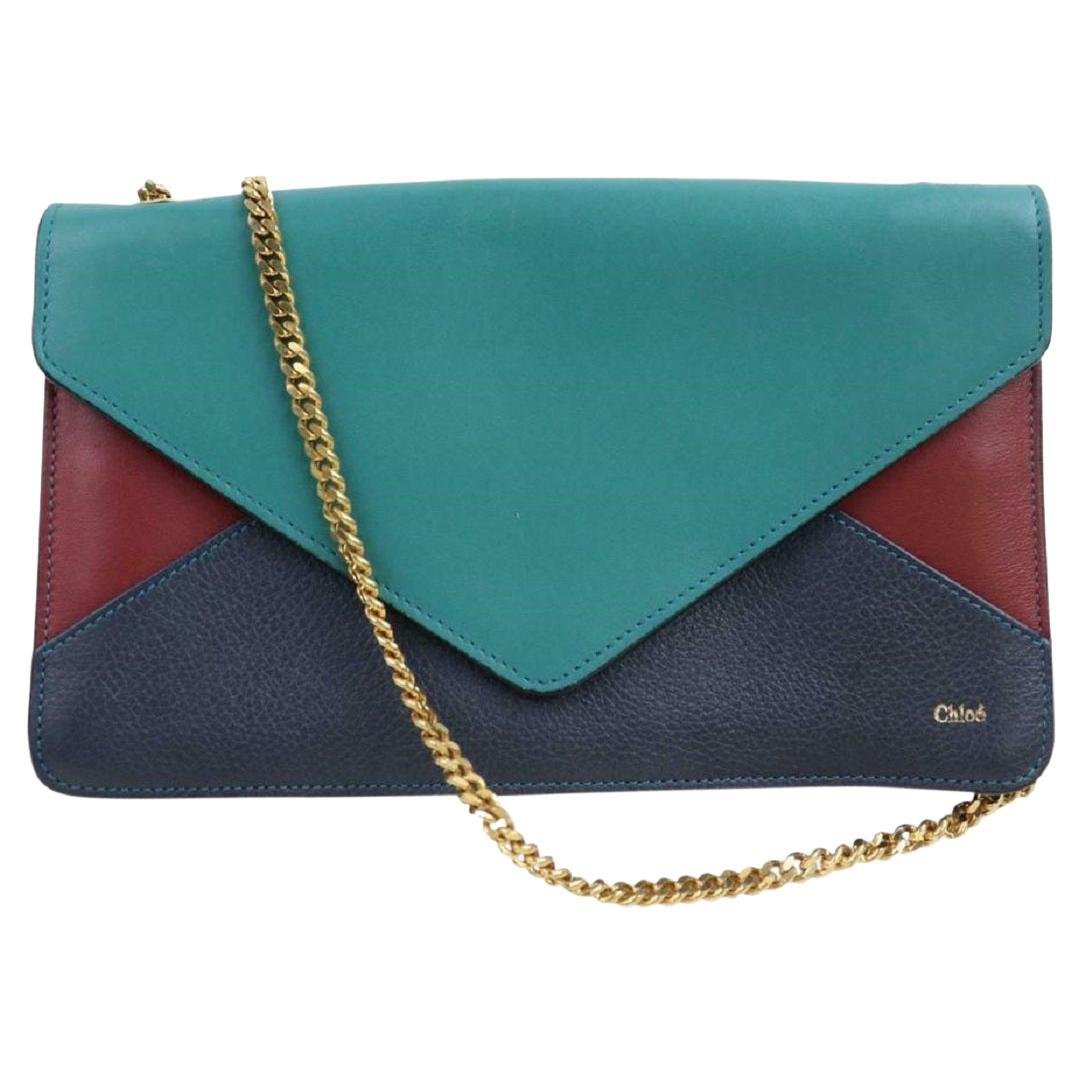 Chloé Flap Tricolor Chain Envelope 871267 Green Leather Cross Body Bag For Sale