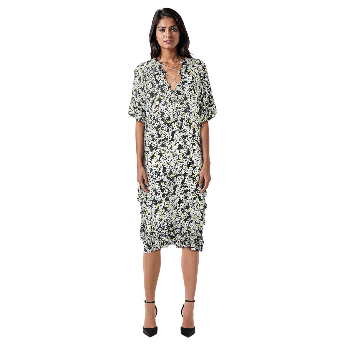 Chloé Floral Print Ruffle Kaftan Dress Size S For Sale