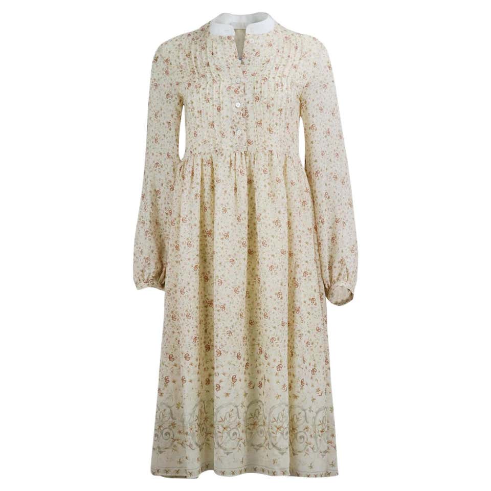 Chloe Karl Lagerfeld Ivory Silk Ebroidered Dress, 1981 at 1stDibs