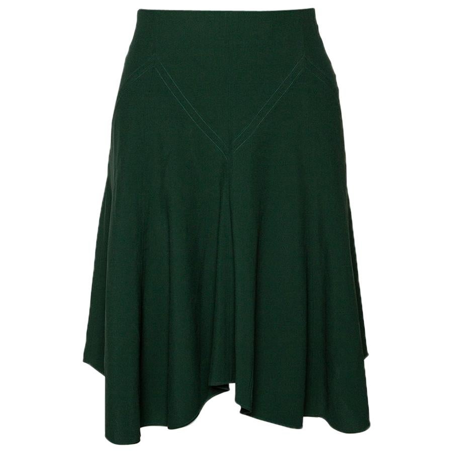 Chloe Forest Green Crepe Flared Skirt M