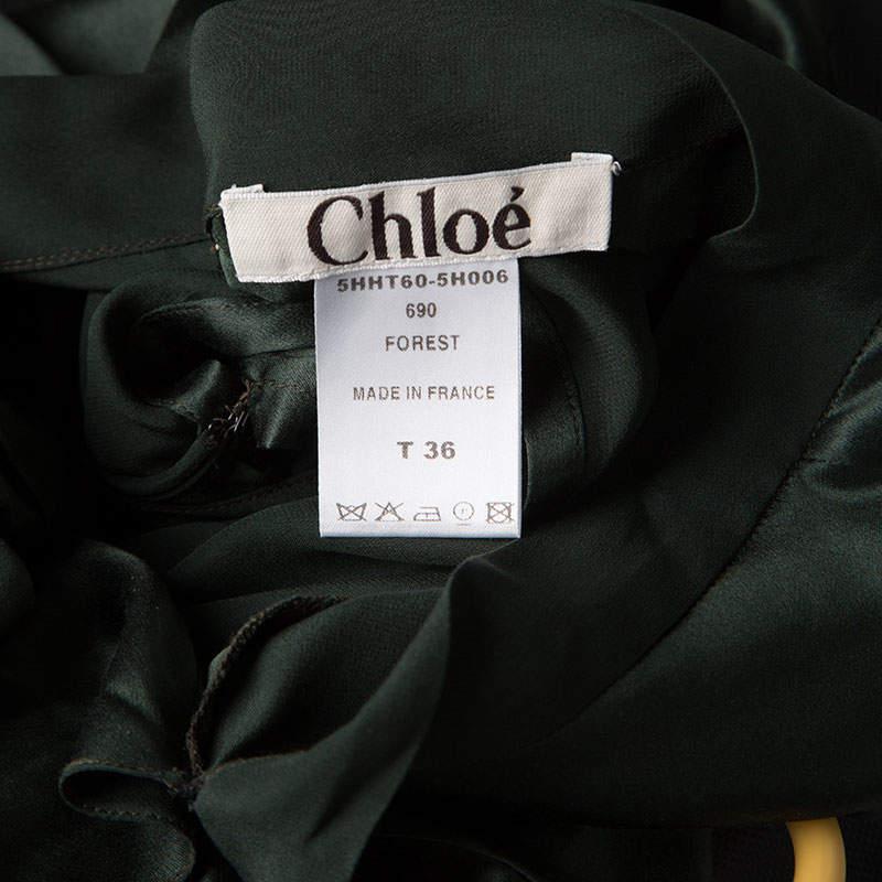 Women's Chloe Forest Green Draped Satin High Low Peplum Crop Top S For Sale