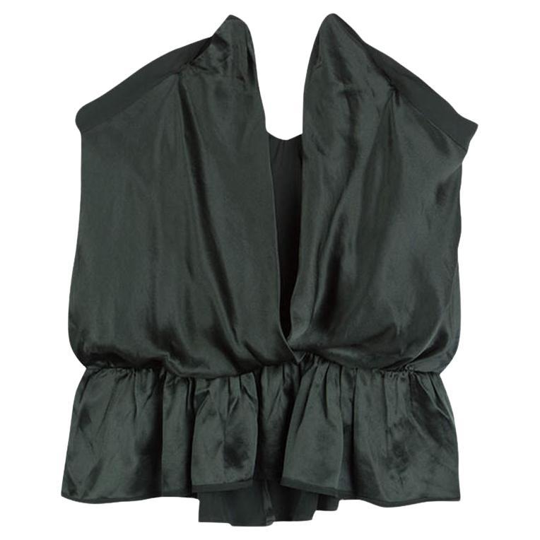 Chloe Forest Green Draped Satin High Low Peplum Crop Top S For Sale