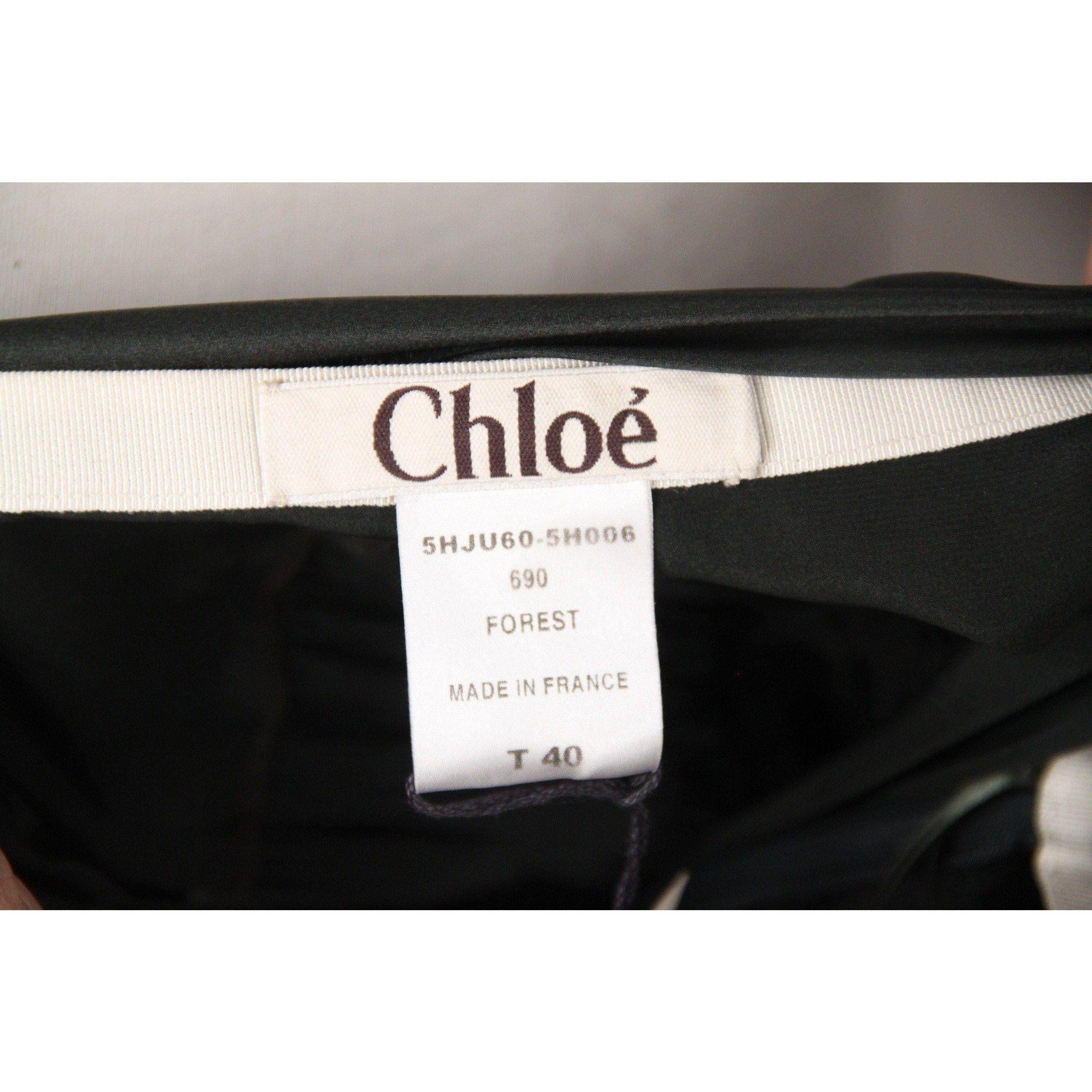 CHLOE Foreste Green Silk TIERED SKIRT Size 40 1