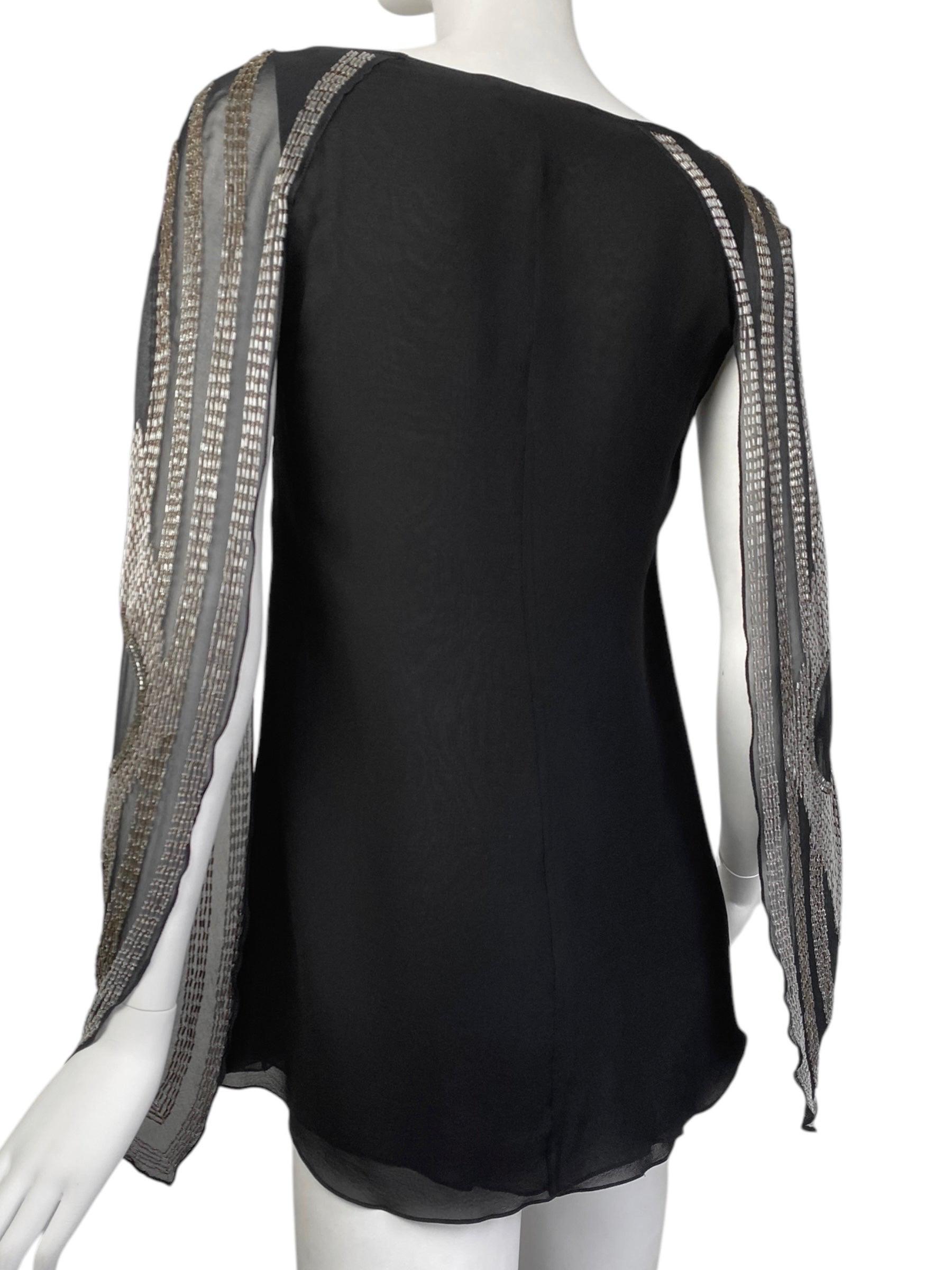 CHLOÉ FW2002 by PHOEBE PHILO BLACK SILK BEADED CAPE SLEEVES TOP For Sale 5