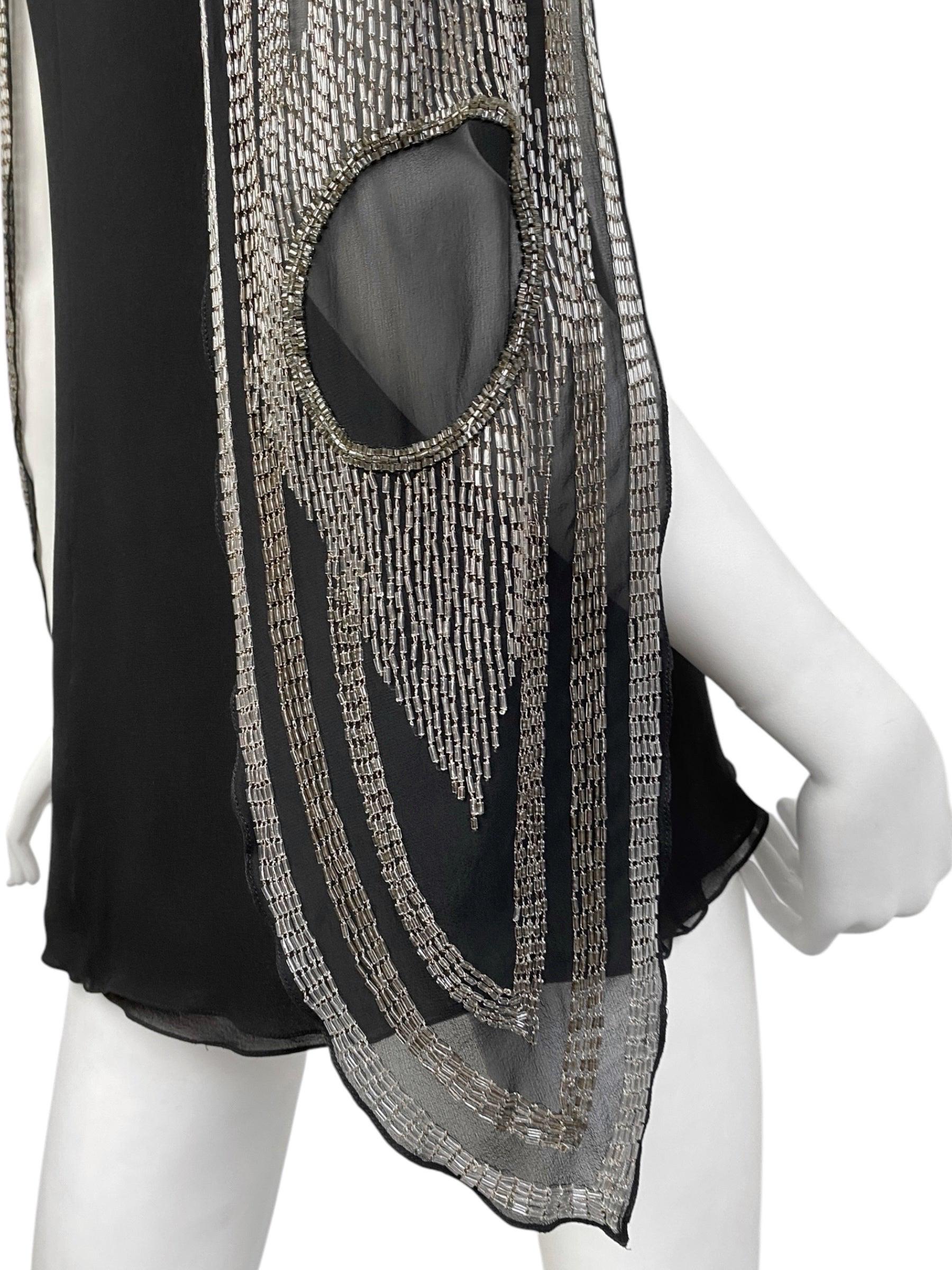 CHLOÉ FW2002 by PHOEBE PHILO BLACK SILK BEADED CAPE SLEEVES TOP For Sale 7