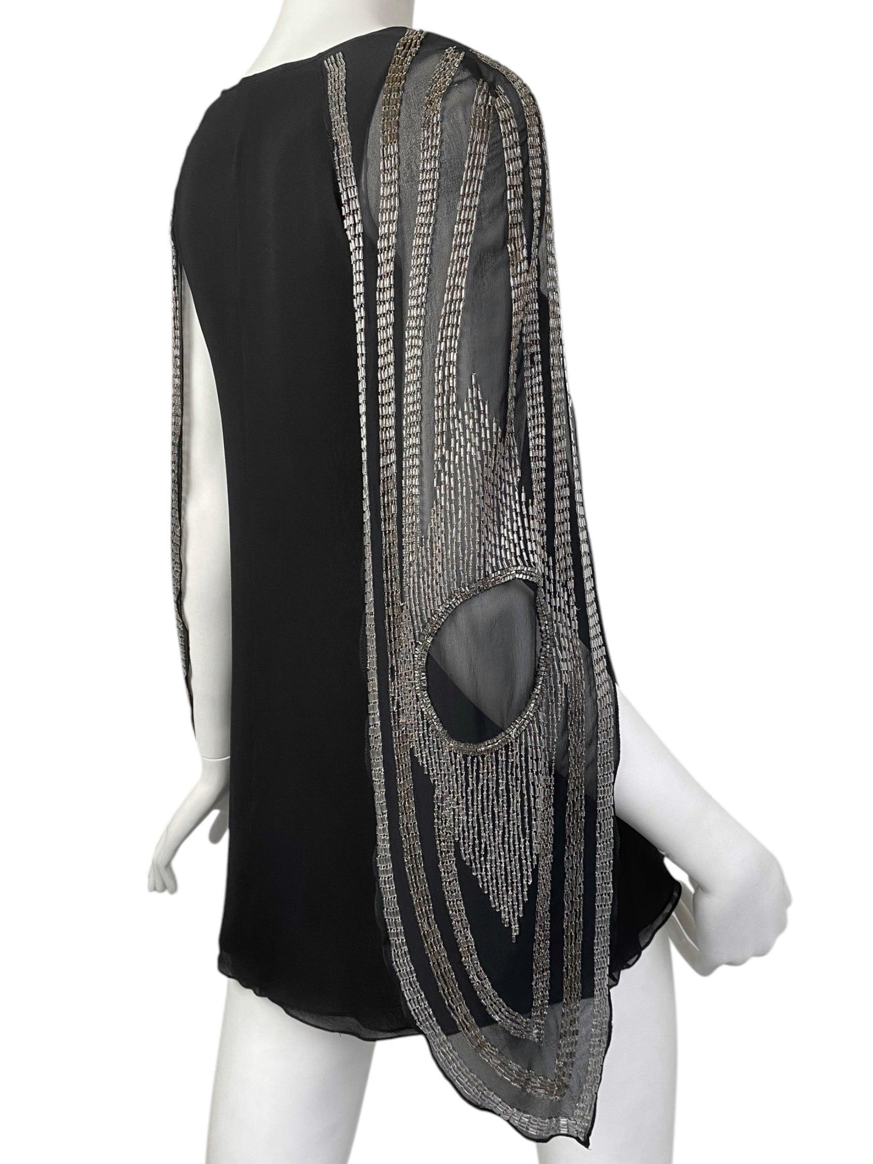 CHLOÉ FW2002 by PHOEBE PHILO BLACK SILK BEADED CAPE SLEEVES TOP For Sale 8