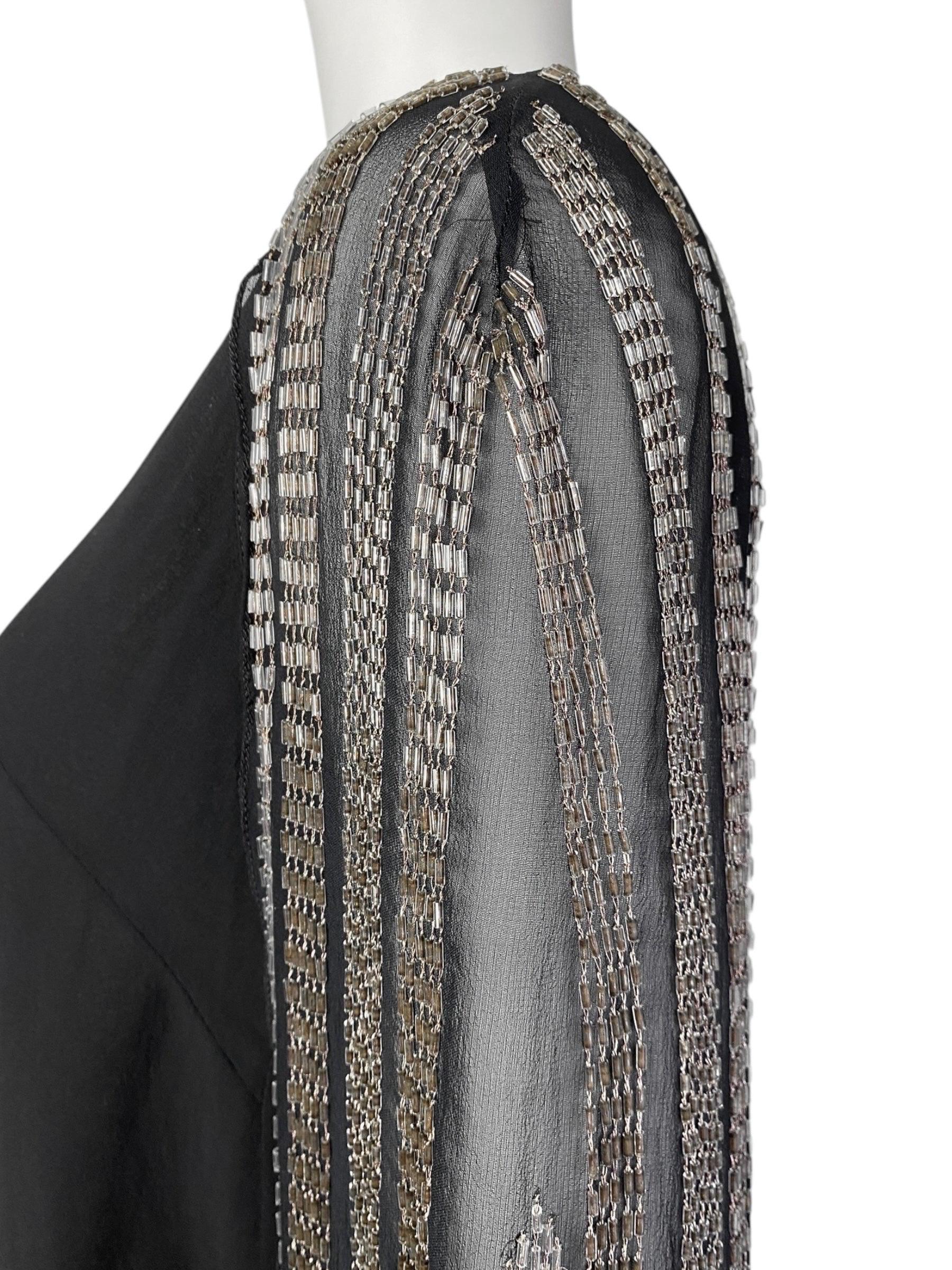 CHLOÉ FW2002 by PHOEBE PHILO BLACK SILK BEADED CAPE SLEEVES TOP For Sale 2