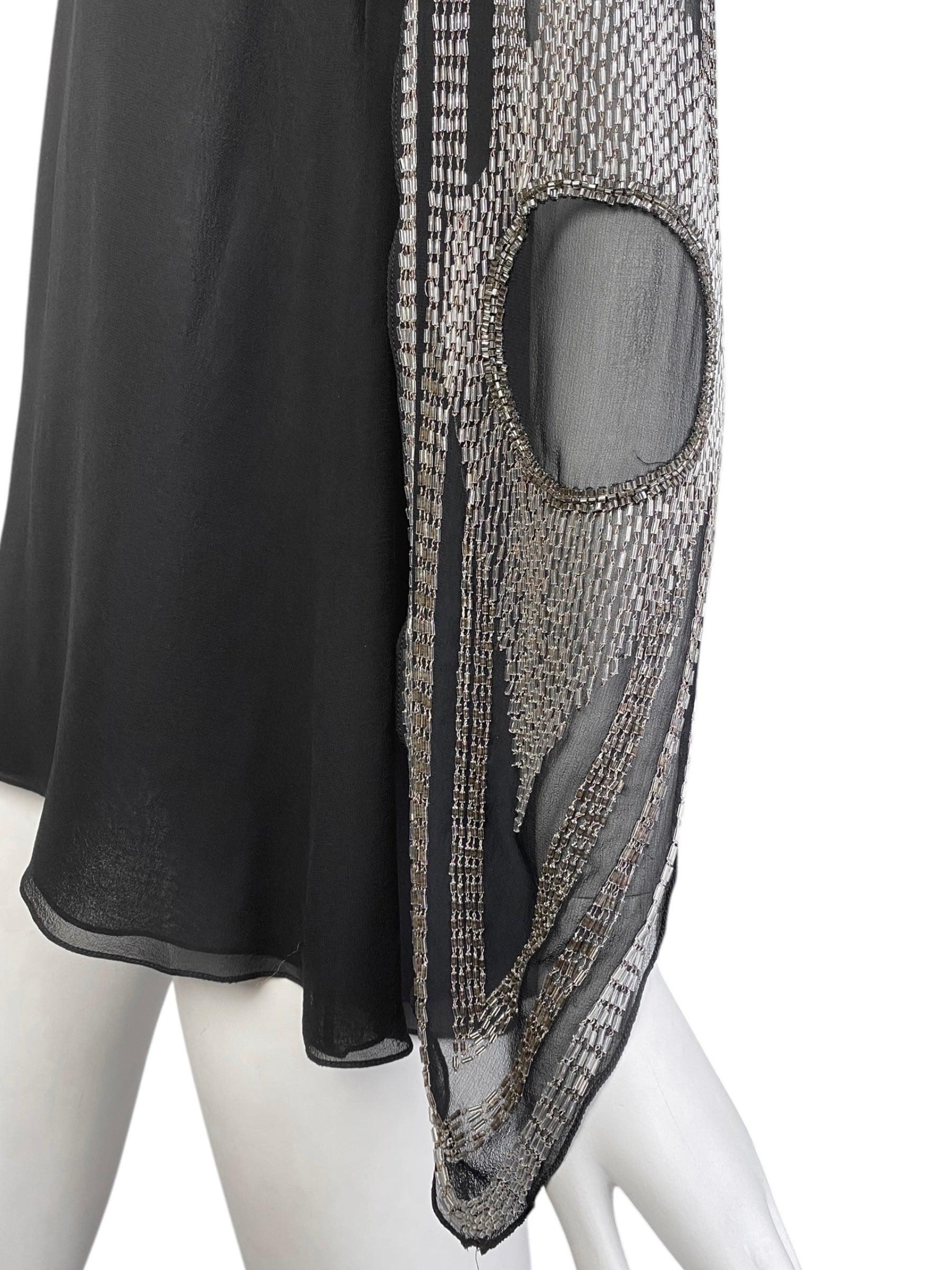 CHLOÉ FW2002 by PHOEBE PHILO BLACK SILK BEADED CAPE SLEEVES TOP For Sale 3