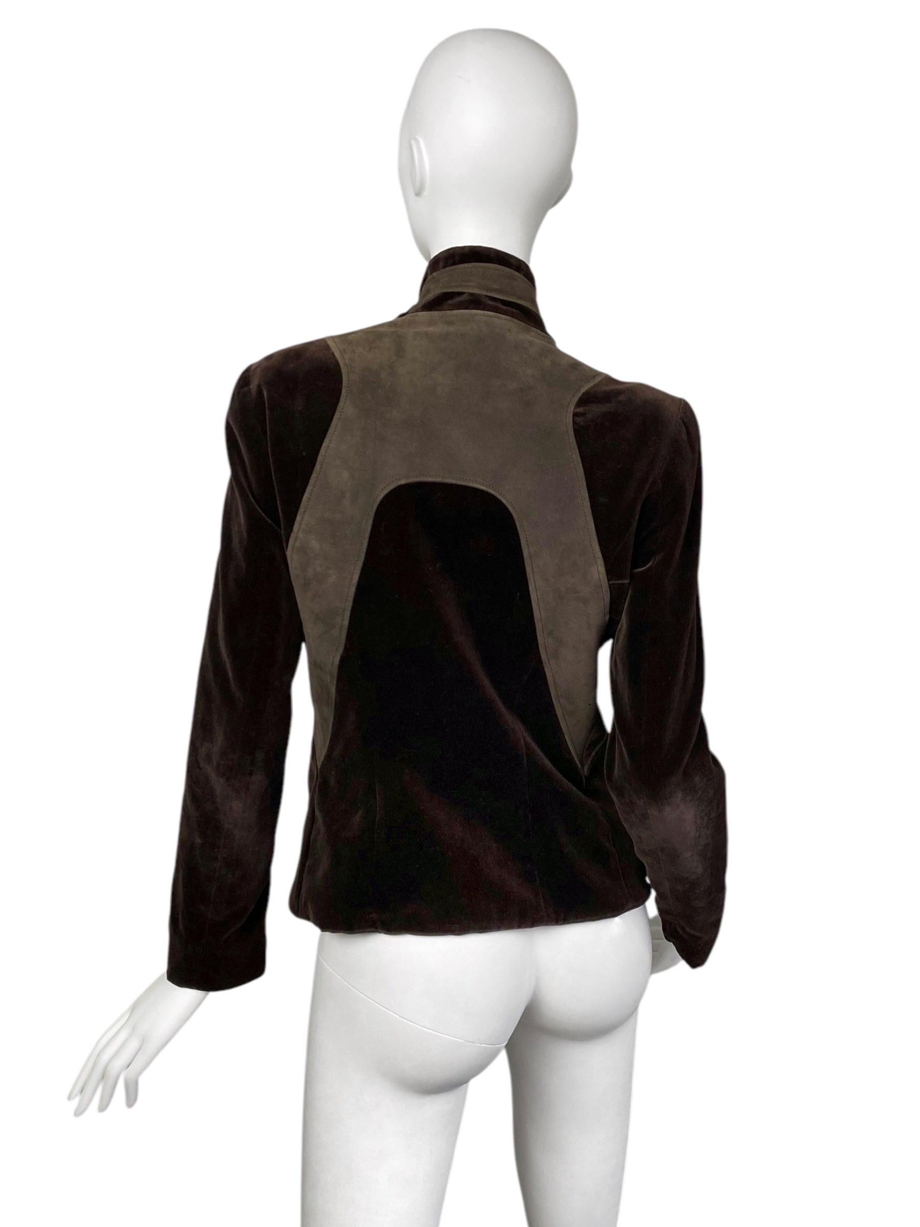 Black CHLOÉ FW2002 by PHOEBE PHILO BROWN VELVET & LEATHER JACKET