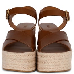 CHLOE Ginger brown leather 2025 ISLA ESPADRILLE WEDGE Sandals Shoes 38